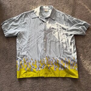 Third Rail Mens XL Blue Flame Print Short Sleeve Button Up Shirt Daddy Of Em All
